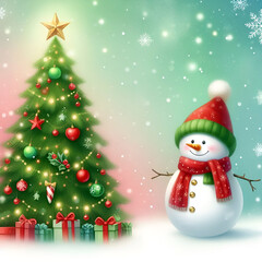 Festive Christmas Background with Tree, Red Baubles, and Twinkling Lights