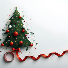 Festive Christmas Background with Tree, Red Baubles, and Twinkling Lights