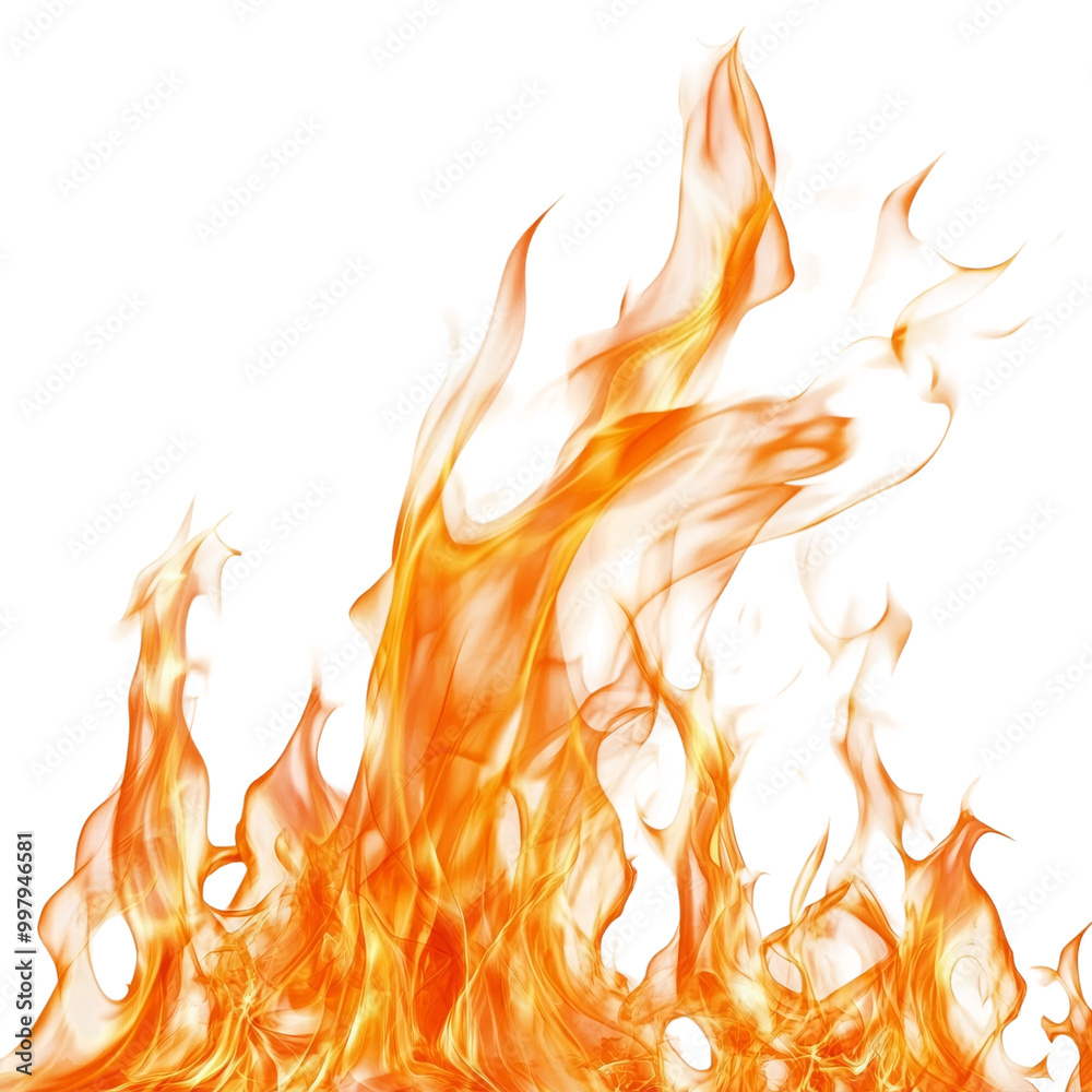 Dynamic and vibrant flames rising against a transparent background ...