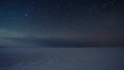 Wall Mural - Winter night sky filled with stars, the ground blanketed in snow, creating a peaceful scene.