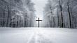 © kangnam - Wood Cross in Winter Snow Scenario