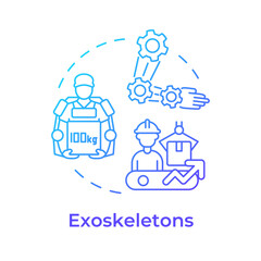 Sticker - Exoskeleton blue gradient concept icon. Industry 5.0 technology. Industrial robotics. Wearable technology. Round shape line illustration. Abstract idea. Graphic design. Easy to use in article