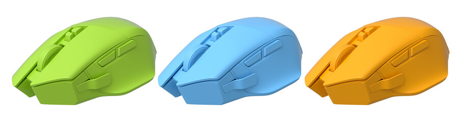 Fototapete - Set of wireless gaming computer mouse isolated on white background with clipping path. 3d render of live streaming gear for cloud gaming and gamer workspace concept