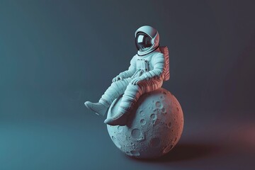 Wall Mural - ai generative astronaut sitting on a small moon