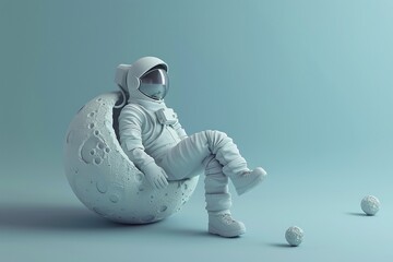 Wall Mural - ai generative astronaut sitting on a small moon