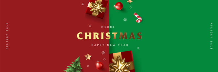 Wall Mural - merry christmas and happy new year promotion banner with festive decoration for christmas