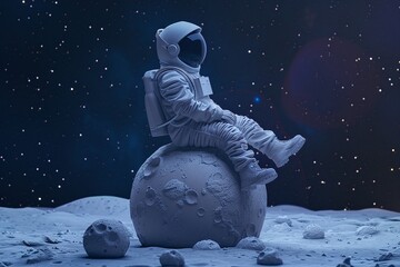 Wall Mural - ai generative astronaut sitting on a small moon