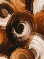 Poster - Overlapping coffee cup rings form a dynamic abstract pattern with various rich brown shades, producing an eye-catching organic design. Generative AI