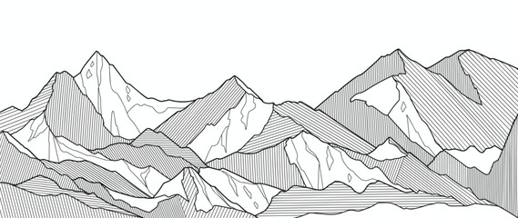Wall Mural - black and white mountain line arts wallpaper, luxury landscape background design for cover, invitati
