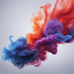 Poster - A stunning fusion of vibrant colored smoke, featuring vivid shades of red, blue, and purple, blending and swirling gracefully against a soft light background, creating an abstract and ethereal visual 