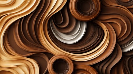 Aufkleber - A visually striking composition features overlapping coffee cup rings in various shades of brown, forming an organic, dynamic pattern. Generative AI