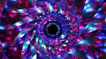 Wall Mural - Abstract background 3D animation moving through shiny glass metal and neon lights tunnel, loop