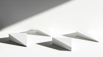 Poster - Minimalist Floating Triangular Podiums on White Surface