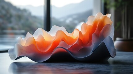 Poster - An artistic, wavy glass sculpture with warm hues.