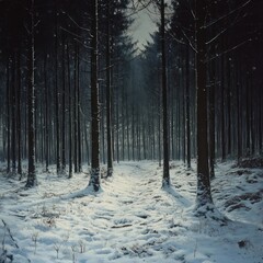 Canvas Print - A snowy path winds through a dark forest.