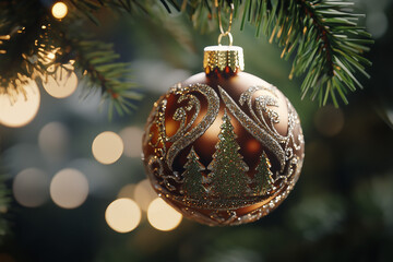 a closeup of a christmas tree decorations