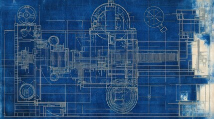 Vintage Blueprint of Industrial Machinery