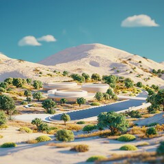 Poster - Sustainable Desert Oasis with Solar Panels.