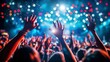 © Gefo - People enjoying a lively concert with colorful lights and raised hands
