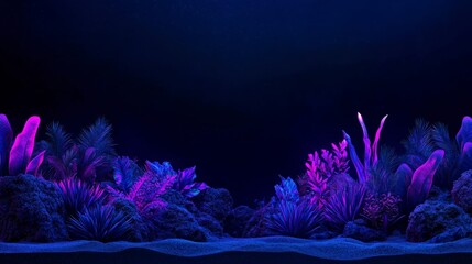 Vibrant neon underwater landscape with glowing plants and coral scene