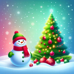 Wall Mural - Festive Christmas Background with Tree, Red Baubles, and Twinkling Lights