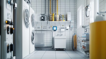 A utility room with smart management for water, gas, and electricity that optimizes usage and reduces bills