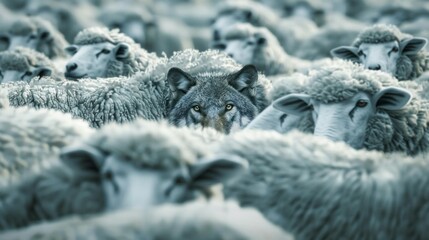 Poster - A wolf is hiding in a herd of sheep