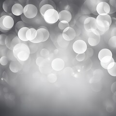 Poster - Soft and elegant bokeh lights in white and silver tones create a dreamy and abstract background. The blurred circles of light add a serene and sophisticated touch, perfect for various design projects.