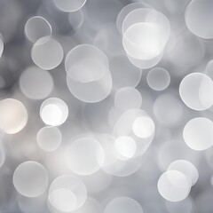 Poster - A mesmerizing array of soft, glowing bokeh circles in shades of white and gray. The blurred lights create a soothing and abstract background, ideal for elegant and minimalistic designs.