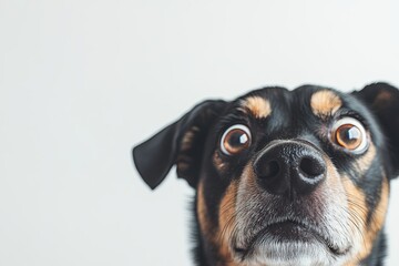 A dog with a black nose and brown eyes is staring at the camera