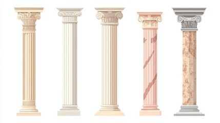 Wall Mural - ancient greek and roman architectural columns, isolated vector illustrations. antique classic pillar