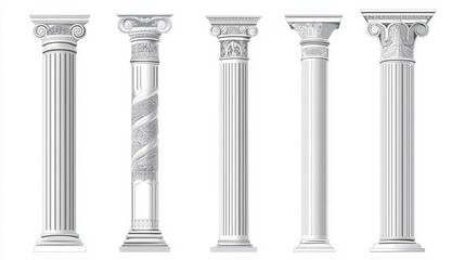 Wall Mural - ancient greek and roman architectural columns, isolated vector illustrations. antique classic pillar