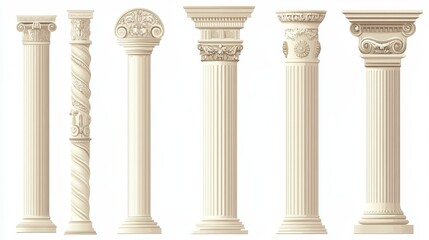 Wall Mural - ancient greek and roman architectural columns, isolated vector illustrations. antique classic pillar