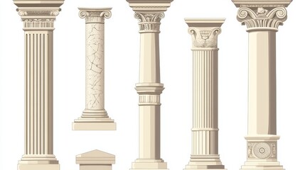 Wall Mural - ancient greek and roman architectural columns, isolated vector illustrations. antique classic pillar