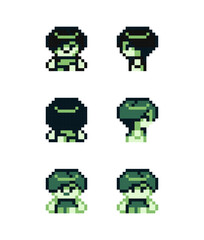 Poster - male character pixel art style for arcade game, isolated vector. 8 bit cartoon game background, mobi