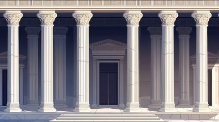 Wall Mural - ancient greek temple with pillars. vector realistic antique building front with white marble arches 
