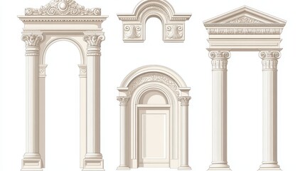 Wall Mural - antique architectural vector elements: roman arch, greek temple door frame, and corinthian columns f