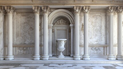 Wall Mural - antique greek marble temple interior with a white stone roman column arch entrance door, a decorativ