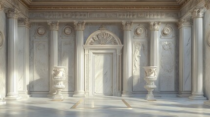 Wall Mural - antique greek marble temple interior with a white stone roman column arch entrance door, a decorativ