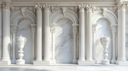 Wall Mural - antique greek marble temple interior with a white stone roman column arch entrance door, a decorativ