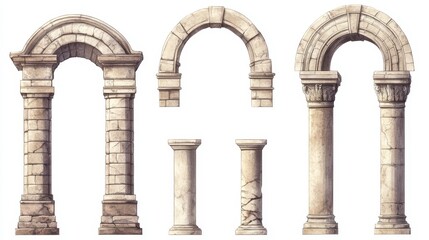 Wall Mural - architectural elements illustration set with various arches and columns in four styles. features cla