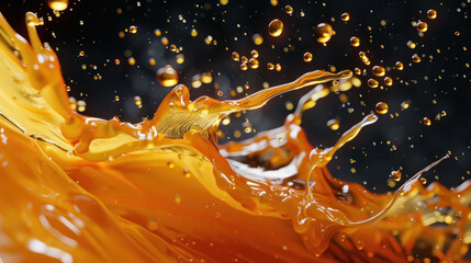 Aufkleber - Vibrant orange liquid splashes dynamically, creating captivating display of droplets and waves. energetic movement evokes sense of excitement and fluidity