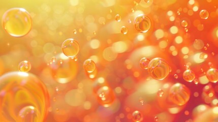 Poster - A bright orange background with many small bubbles floating in the air