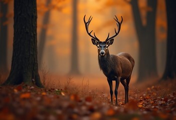 Wall Mural - Portrait of a deer in an autumn forest