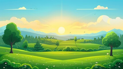 Wall Mural - Sunrise Over Rolling Green Hills