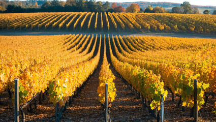 Vineyard during the fall harvest vertical shot for a scenic background