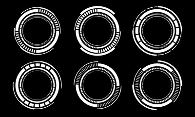 Poster - Set of sci fi white circle user interface elements technology futuristic design modern creative on black background vector