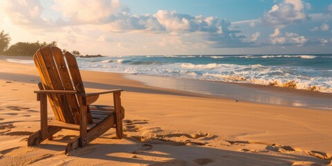 Rustic Wooden Lounge Chair on a Sandy Beach