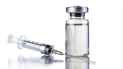 Wall Mural - Fisheye vaccine vial bottle and syringe on white background