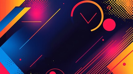 Wall Mural - Abstract geometric background with bright neon colors and graphic elements.